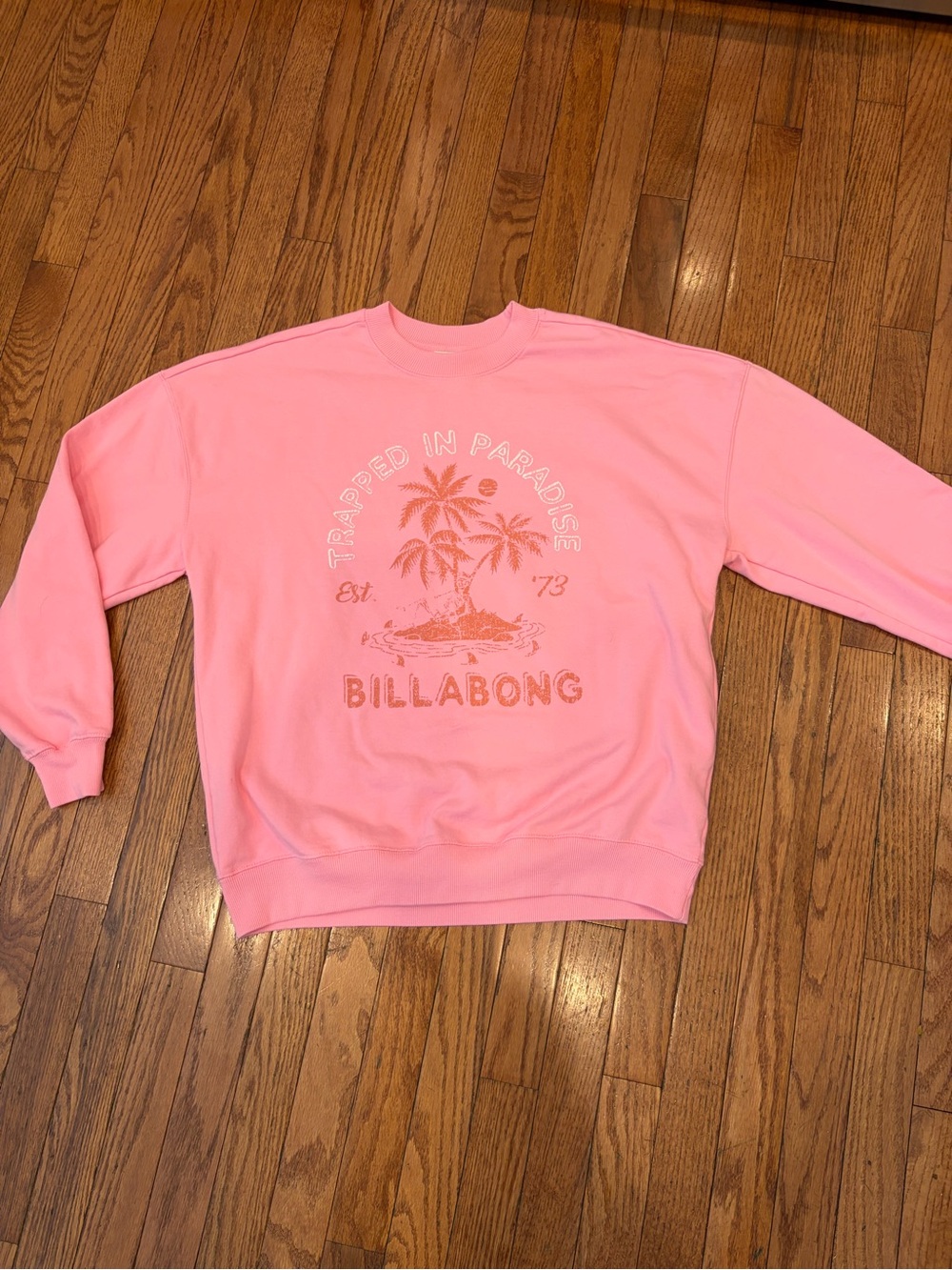 Billabong Pink Palm Graphic Crew Sweatshirt Medium - Picture 2 of 5
